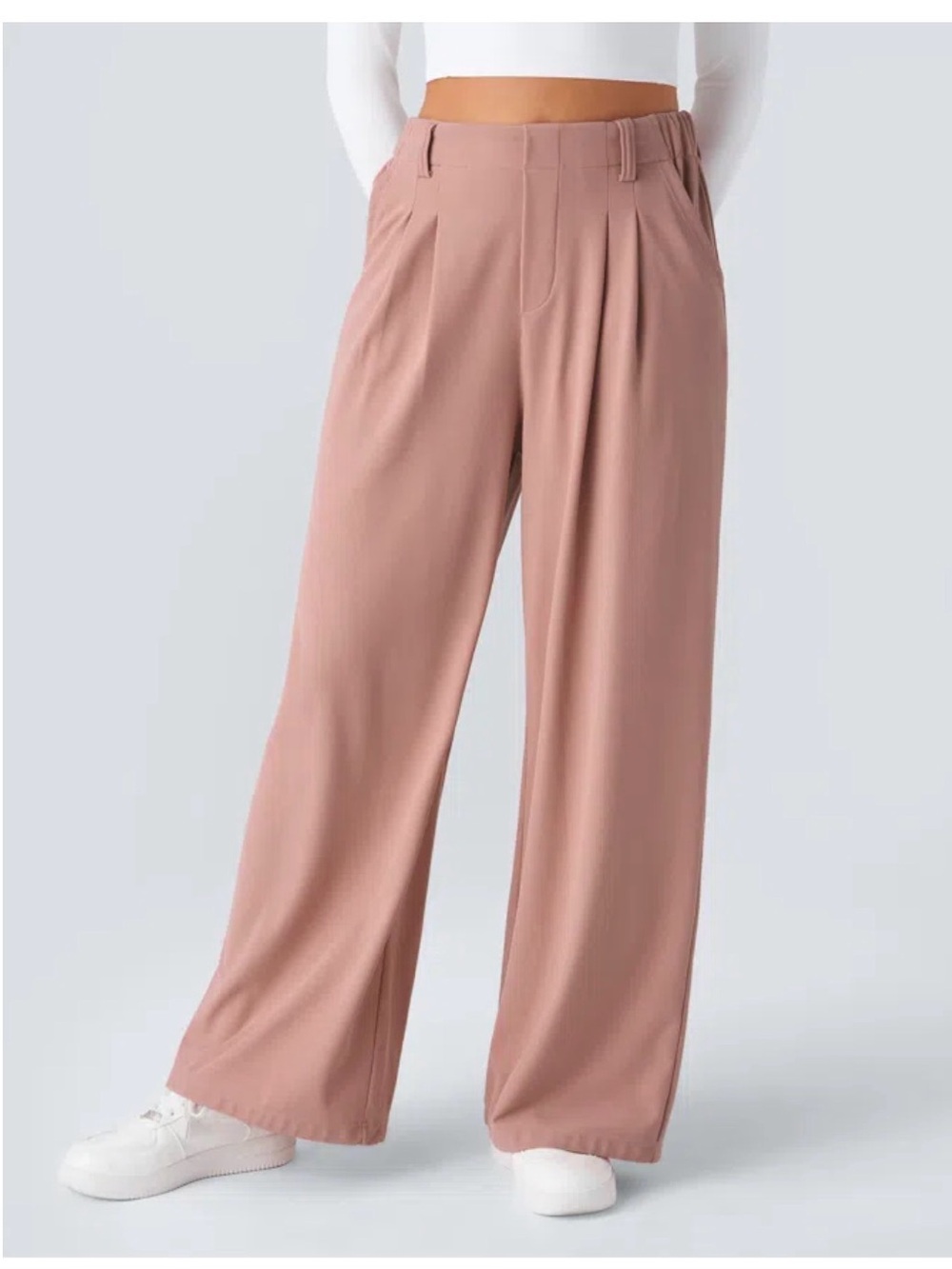 Halara Flex™ High Waisted Pocket Wide Leg Waffle Work Pants (Rose Tan)